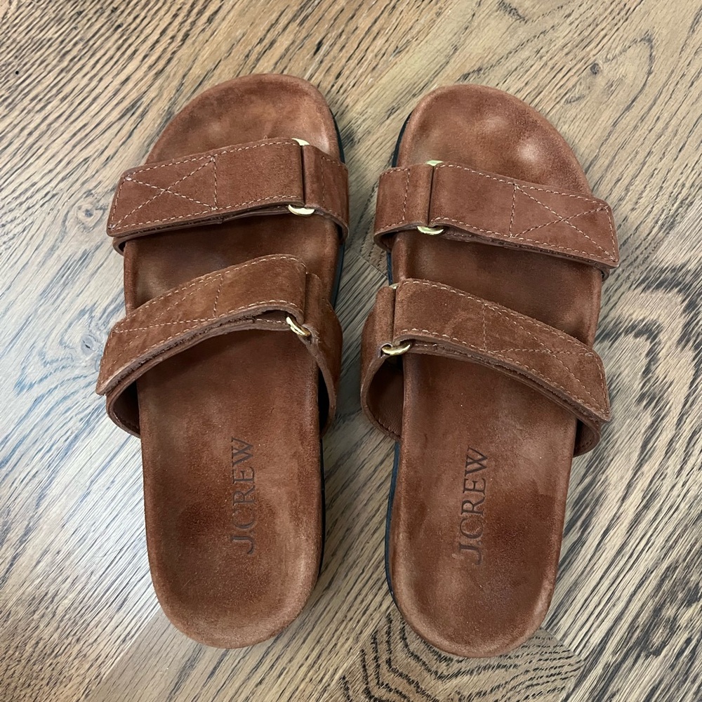 J. Crew Brown Suede Slide Sandal Colbie Wide Strap Size 7 - Picture 2 of 3